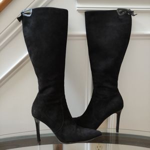 Valentino Garavani suede bow logo zip stiletto heeled tall boots women's 39